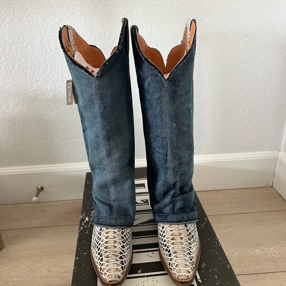 Dingo Denim and Snakeskin Cowboy Boots- BRAND NEW!